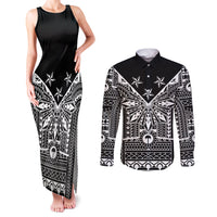 Black Philippines Sun Star Couples Matching Tank Maxi Dress and Long Sleeve Button Shirt Igorot Tribal Inspiration LT05 Black - Polynesian Pride