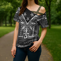 Black Philippines Sun Star Cross Shoulder Shirt Igorot Tribal Inspiration LT05 - Polynesian Pride