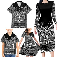 Black Philippines Sun Star Family Matching Long Sleeve Bodycon Dress and Hawaiian Shirt Igorot Tribal Inspiration