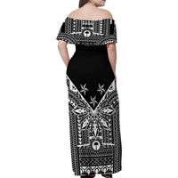 Black Philippines Sun Star Family Matching Off Shoulder Maxi Dress and Hawaiian Shirt Igorot Tribal Inspiration