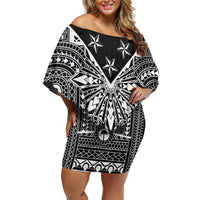 Black Philippines Sun Star Family Matching Off Shoulder Short Dress and Hawaiian Shirt Igorot Tribal Inspiration