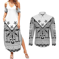 White Philippines Sun Star Couples Matching Summer Maxi Dress and Long Sleeve Button Shirt Igorot Tribal Inspiration LT05 White - Polynesian Pride