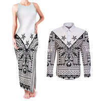 White Philippines Sun Star Couples Matching Tank Maxi Dress and Long Sleeve Button Shirt Igorot Tribal Inspiration LT05 White - Polynesian Pride