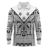 White Philippines Sun Star Long Sleeve Polo Shirt Igorot Tribal Inspiration LT05 White - Polynesian Pride