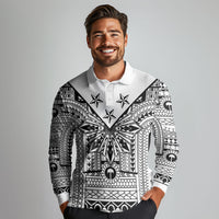 White Philippines Sun Star Long Sleeve Polo Shirt Igorot Tribal Inspiration LT05 - Polynesian Pride