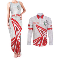 Custom Tonga Rugby 2024 Pacific Couples Matching Tank Maxi Dress and Long Sleeve Button Shirt Go Ikale Tahi LT05 White - Polynesian Pride