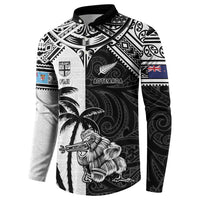 Custom New Zealand And Fiji Rugby 2024 Button Sweatshirt Maori Kiwi With Fijian Palm Tree