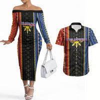 Personalised Philippines Filipinos Couples Matching Off The Shoulder Long Sleeve Dress and Hawaiian Shirt Igorot Tribal Inspiration Pattern Style