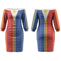 Philippines Sun Couples Matching Off The Shoulder Long Sleeve Dress and Hawaiian Shirt Igorot Tribal Inspiration