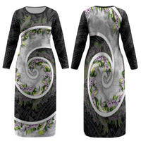 Piko Hawaii Family Matching Long Sleeve Bodycon Dress and Hawaiian Shirt Polynesian Pattern With Maile Pikake Honohono Lei