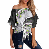 Piko Hawaii Off Shoulder Wrap Waist Top Polynesian Pattern With Maile Pikake Honohono Lei LT05 - Polynesian Pride