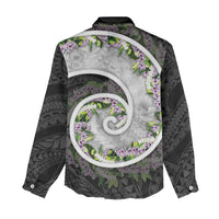 Piko Hawaii Women Casual Shirt Polynesian Pattern With Maile Pikake Honohono Lei