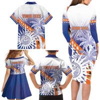 Personalised Marshall Islands Manit Day Family Matching Long Sleeve Bodycon Dress and Hawaiian Shirt Polynesian Tribal Tattoo Tropical Style