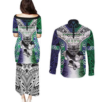 Custom New Zealand Warrior Couples Matching Puletasi and Long Sleeve Button Shirt Maori Tribal Pattern LT05 - Polynesian Pride