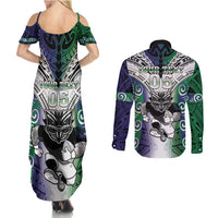 Custom New Zealand Warrior Couples Matching Summer Maxi Dress and Long Sleeve Button Shirt Maori Tribal Pattern LT05 - Polynesian Pride