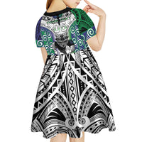 Custom New Zealand Warrior Kid Short Sleeve Dress Maori Tribal Pattern
