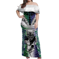 Custom New Zealand Warrior Off Shoulder Maxi Dress Maori Tribal Pattern LT05 Women Green - Polynesian Pride