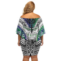 Custom New Zealand Warrior Off Shoulder Short Dress Maori Tribal Pattern LT05 - Polynesian Pride