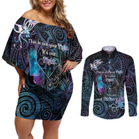 Suicide Awareness Couples Matching Off Shoulder Short Dress and Long Sleeve Button Shirt You Are Not Alone LT05 Black - Polynesian Pride