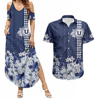Personalized Utah State Couples Matching Summer Maxi Dress and Hawaiian Shirt Polynesian Style LT05 Blue - Polynesian Pride