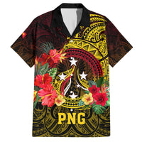 Papua New Guinea Family Matching Off Shoulder Maxi Dress and Hawaiian Shirt Coat Of Arms Tropical Flowers Polynesian Pattern LT05 Dad's Shirt - Short Sleeve Yellow - Polynesian Pride