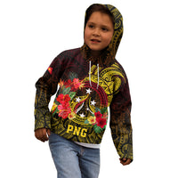 Papua New Guinea Kid Hoodie Coat Of Arms Tropical Flowers Polynesian Pattern LT05 - Polynesian Pride
