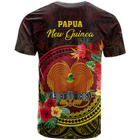 Papua New Guinea T Shirt Coat Of Arms Tropical Flowers Polynesian Pattern LT05 - Polynesian Pride