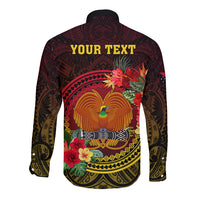 Personalized Papua New Guinea Long Sleeve Button Shirt Coat Of Arms Tropical Flowers Polynesian Pattern LT05 - Polynesian Pride