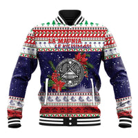 American Samoa Christmas Baseball Jacket Poinsettia La Maunia Le Kilisimasi
