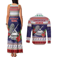 American Samoa Christmas Couples Matching Tank Maxi Dress and Long Sleeve Button Shirt Poinsettia La Maunia Le Kilisimasi