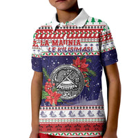 American Samoa Christmas Kid Polo Shirt Poinsettia La Maunia Le Kilisimasi