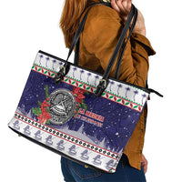 American Samoa Christmas Leather Tote Bag Poinsettia La Maunia Le Kilisimasi