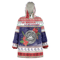 American Samoa Christmas Wearable Blanket Hoodie Poinsettia La Maunia Le Kilisimasi