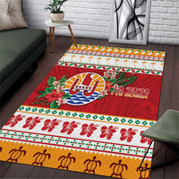 French Polynesia Christmas Area Rug Coat Of Arms Merry Xmas LT05 Red - Polynesian Pride
