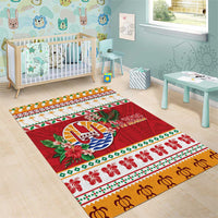 French Polynesia Christmas Area Rug Coat Of Arms Merry Xmas LT05 - Polynesian Pride