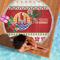 French Polynesia Christmas Beach Blanket Coat Of Arms Merry Xmas LT05 - Polynesian Pride