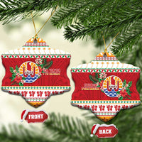 French Polynesia Christmas Ceramic Ornament Coat Of Arms Merry Xmas LT05 Snow Flake Red - Polynesian Pride
