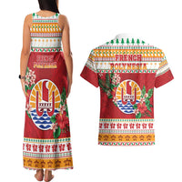 French Polynesia Christmas Couples Matching Tank Maxi Dress and Hawaiian Shirt Coat Of Arms Merry Xmas
