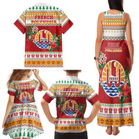 French Polynesia Christmas Family Matching Tank Maxi Dress and Hawaiian Shirt Coat Of Arms Merry Xmas