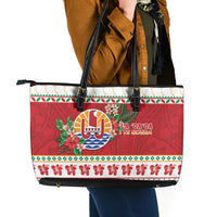 French Polynesia Christmas Leather Tote Bag Coat Of Arms Merry Xmas LT05 - Polynesian Pride