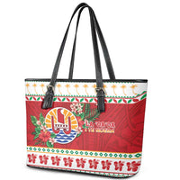 French Polynesia Christmas Leather Tote Bag Coat Of Arms Merry Xmas LT05 - Polynesian Pride