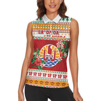 French Polynesia Christmas Women Sleeveless Polo Shirt Coat Of Arms Merry Xmas