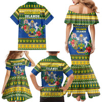 Solomon Islands Christmas Family Matching Mermaid Dress and Hawaiian Shirt Coat Of Arms Merry Xmas
