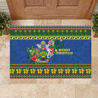 Solomon Islands Christmas Rubber Doormat Coat Of Arms Merry Xmas LT05 Green - Polynesian Pride