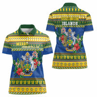 Solomon Islands Christmas Women Polo Shirt Coat Of Arms Merry Xmas