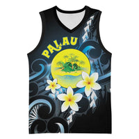 Palau United Nations Day Basketball Jersey Polynesian Curves Plumeria - Polynesian Pride