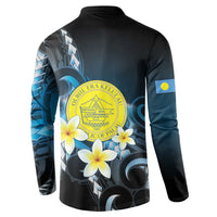Palau United Nations Day Button Sweatshirt Polynesian Curves Plumeria - Polynesian Pride