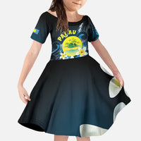 Palau United Nations Day Family Matching Off The Shoulder Long Sleeve Dress and Hawaiian Shirt Polynesian Curves Plumeria - Polynesian Pride