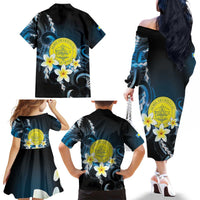 Palau United Nations Day Family Matching Off The Shoulder Long Sleeve Dress and Hawaiian Shirt Polynesian Curves Plumeria - Polynesian Pride