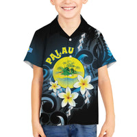 Palau United Nations Day Family Matching Off The Shoulder Long Sleeve Dress and Hawaiian Shirt Polynesian Curves Plumeria - Polynesian Pride